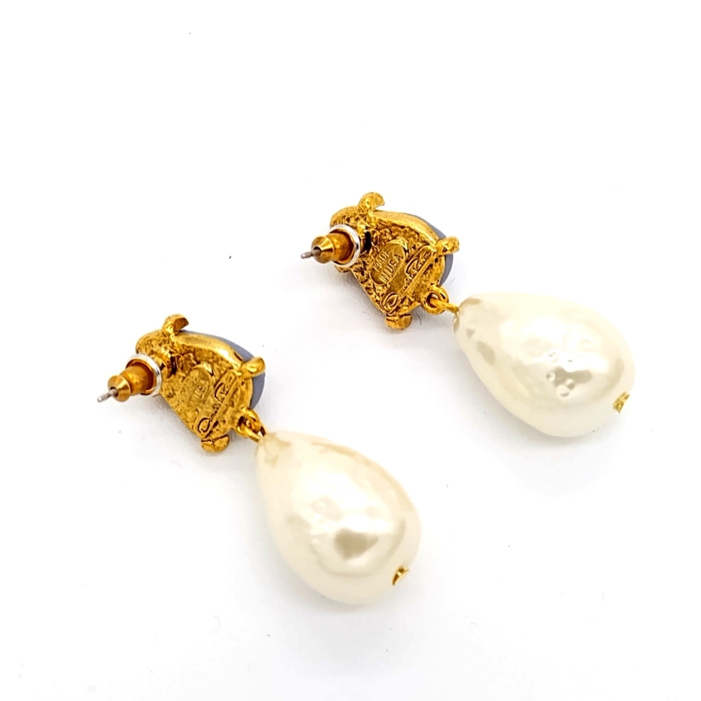 18K Oscar De La Renta Slate Candy Drop Swarovski Glass Crystal Earrings - Picture 6 of 9